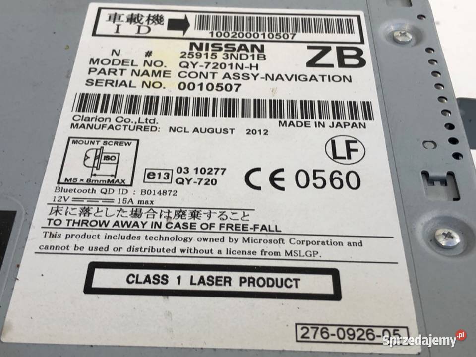 RADIO NISSAN LEAF ZE0 259153ND1B ODTWARZACZ