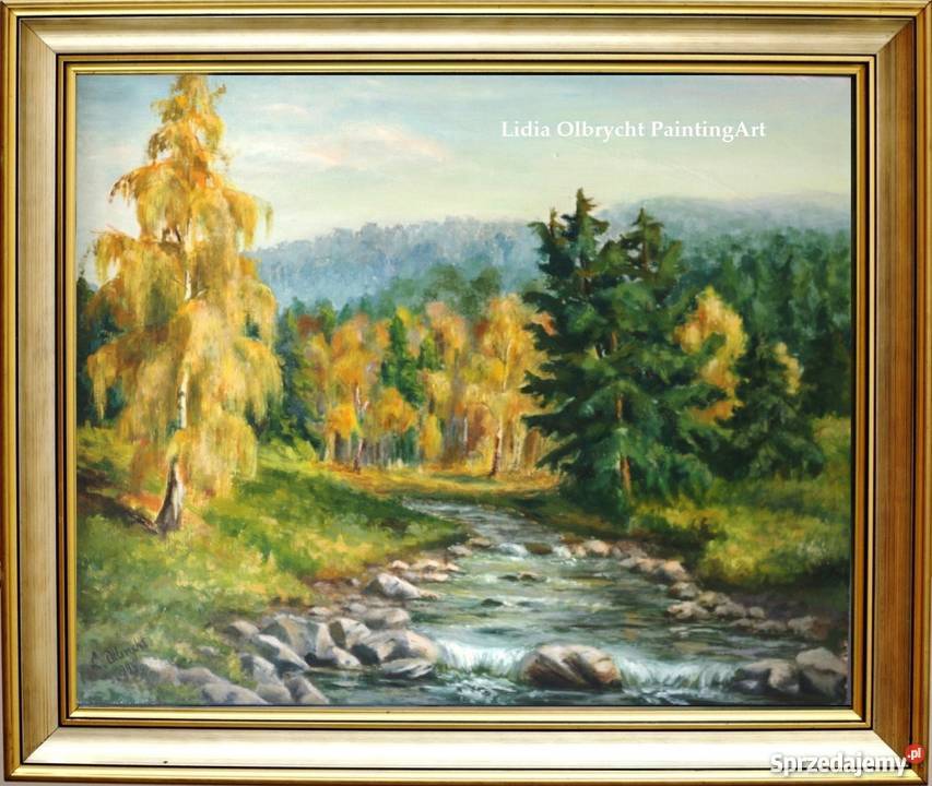 Pejzaż Jesień w Beskidach olej 62x72 LOlbrycht Nowy Sącz