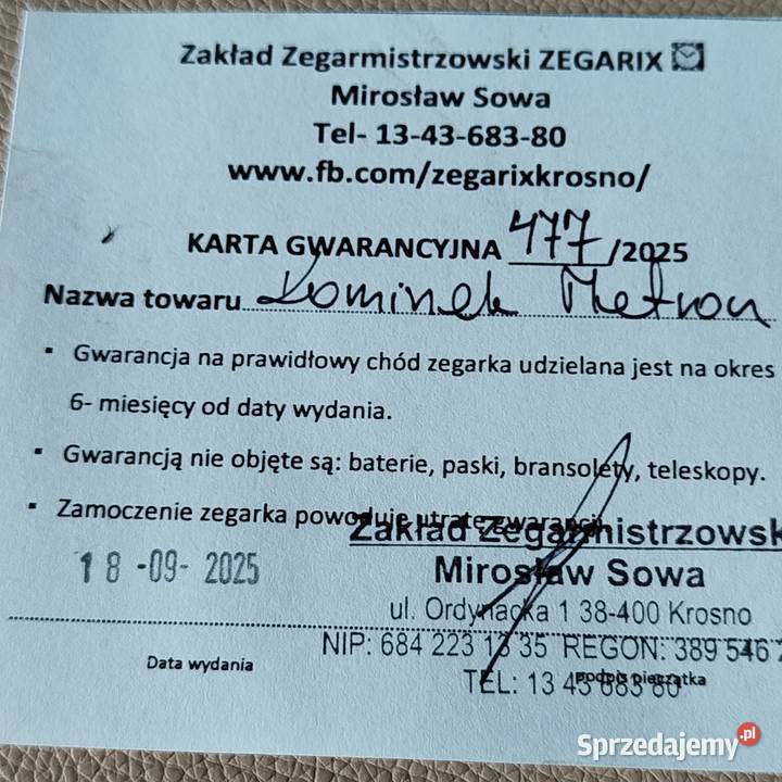 Zegar kominkowy METRON polski Zegary podkarpackie Krosno