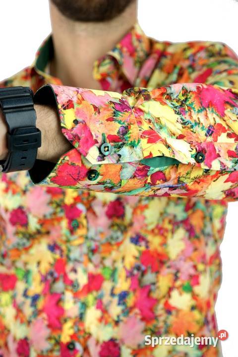 DANIEL BESSI Koszula Męska Fb061 Kolorowa LIŚCIE Ostrów Wielkopolski
