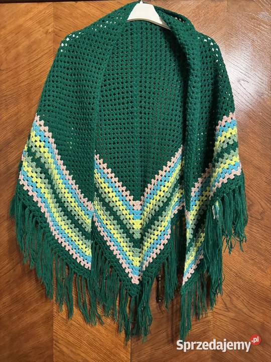 Chusta szydełkowa zielona vintage z czasów PRL śląskie Częstochowa