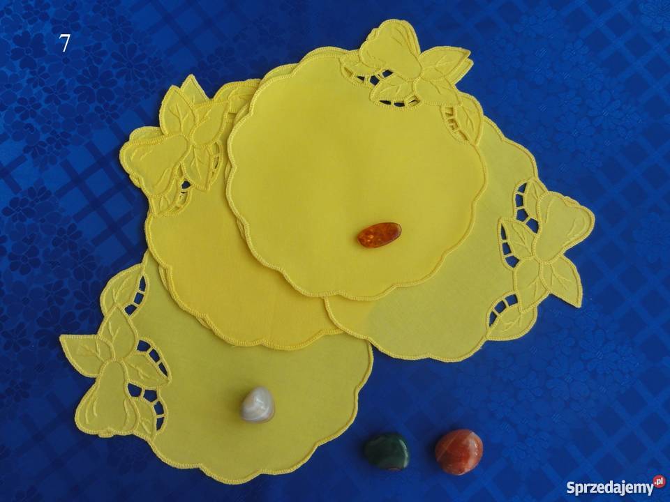 Serwetki komplety zestawy żółte haft Richelieu Lublin