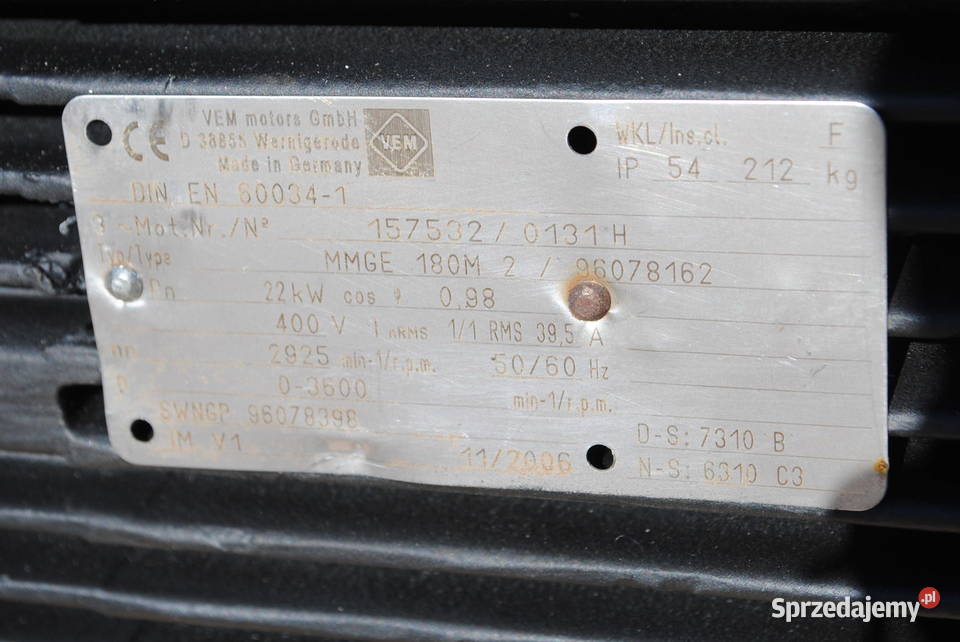 Silnik elektryczny kołnierzowy 22kw Falownik VEM Kargowa