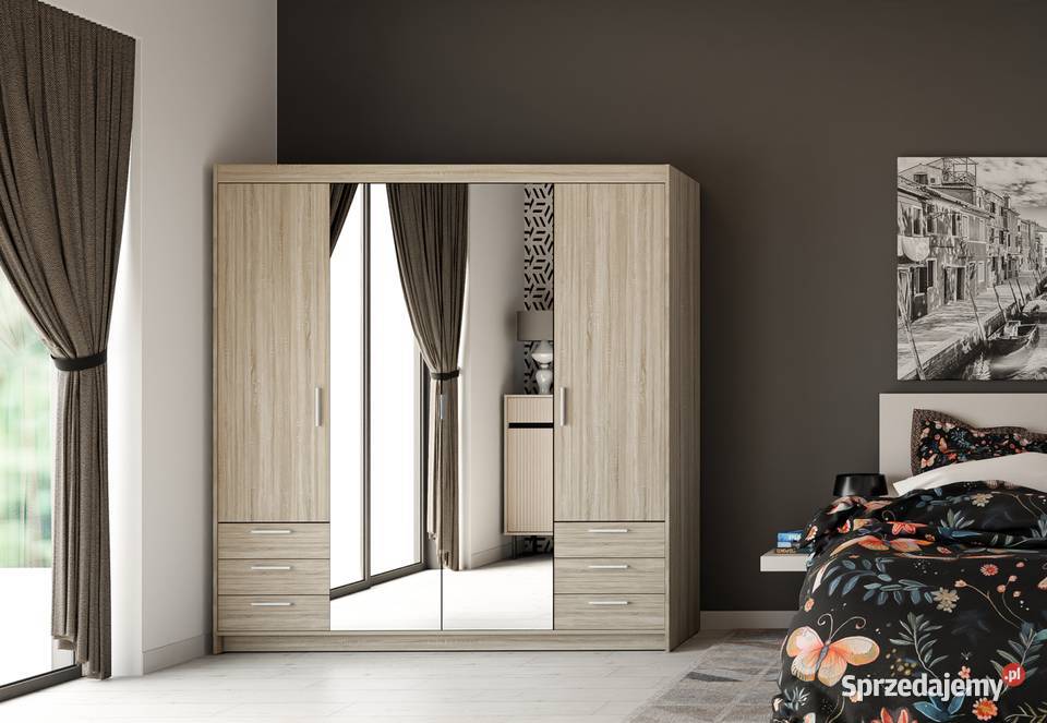 Duża szafa 4d z szufladami i lustrem dąb sonoma Szafy i garderoby Gdańsk