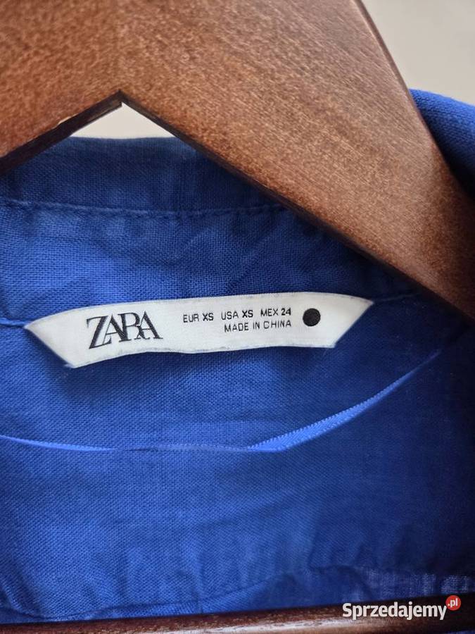Lniana granatowa koszula 34 rękaw Zara Liszki
