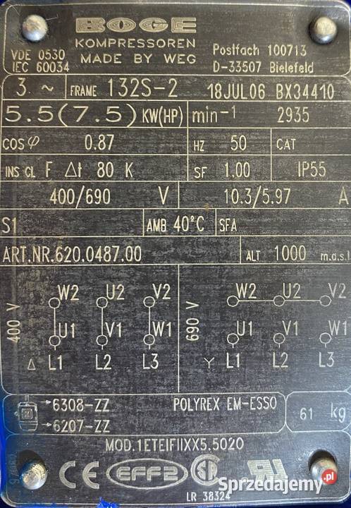 silnik elektryczny 55kW 2935obr 3fazowy WEG