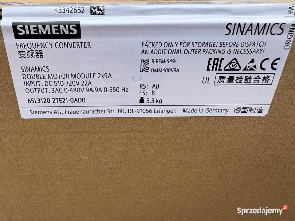 Siemens 6SL31202TE210AD0 Double Motor Module