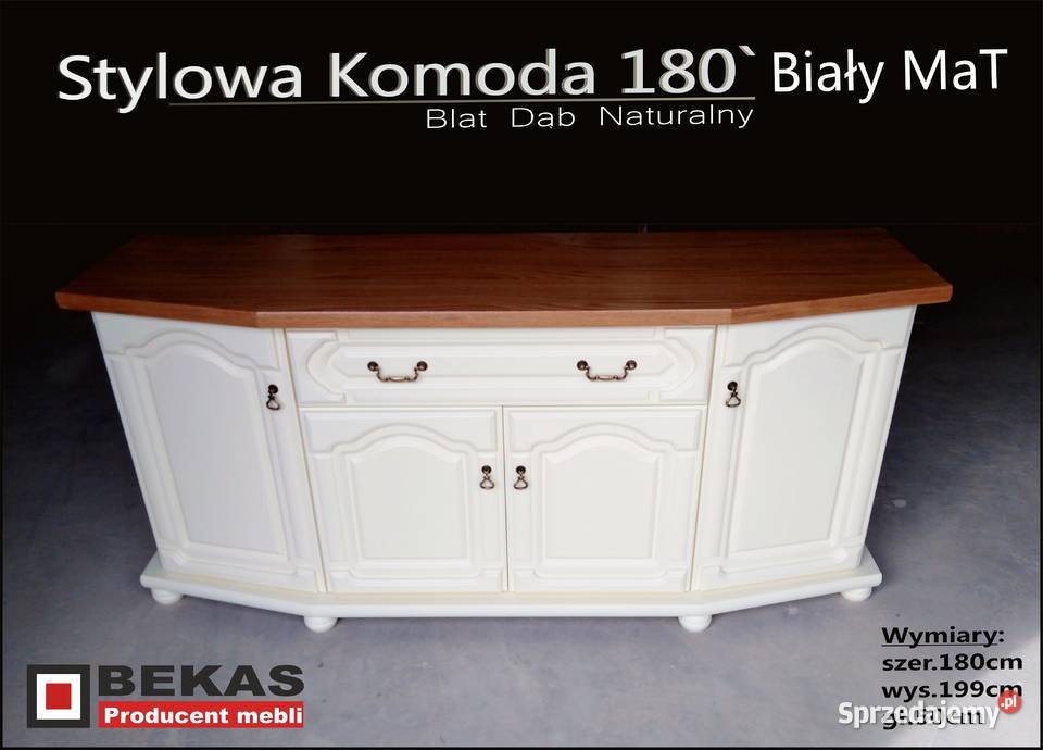 Stylowa Komoda 180 Ludwik Biała Blat Dąb BEKAS Legionowo sprzedam