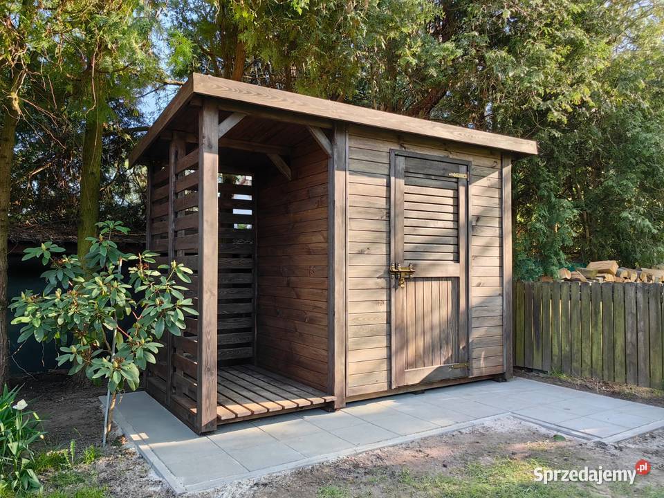 domek narzędziowy ogrodowy z drewutnia drewutnia Kalety