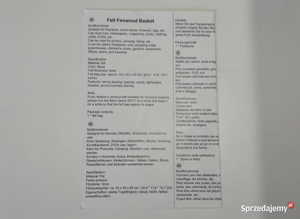 Koszyk na drewno 57 l nowy zwrocie DPD sprzedam