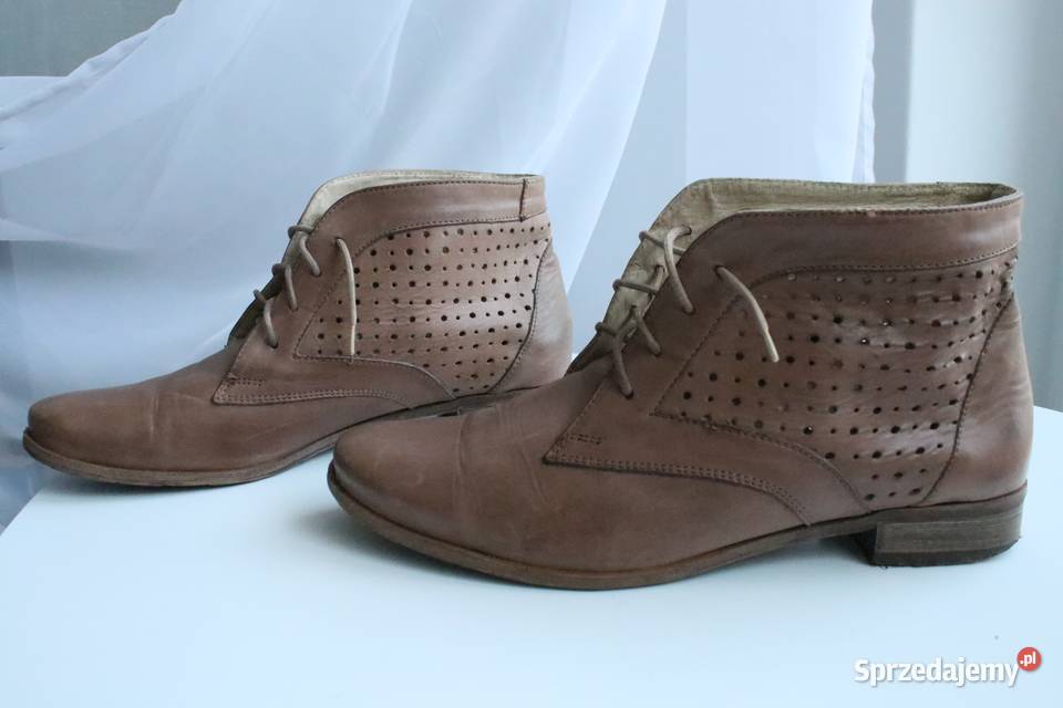 Skórzane beżowe brązowe ażurowe sznurowane botki 26cm dolnośląskie Wrocław
