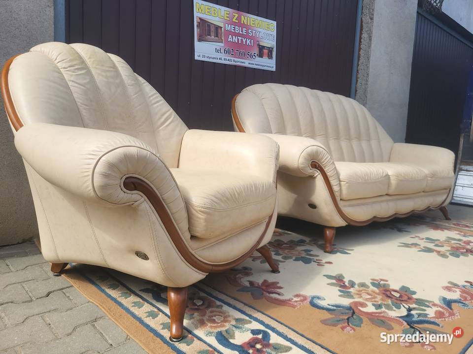 ładny komplet wypoczynkowy włoski ze skóry Sypniewo sprzedam