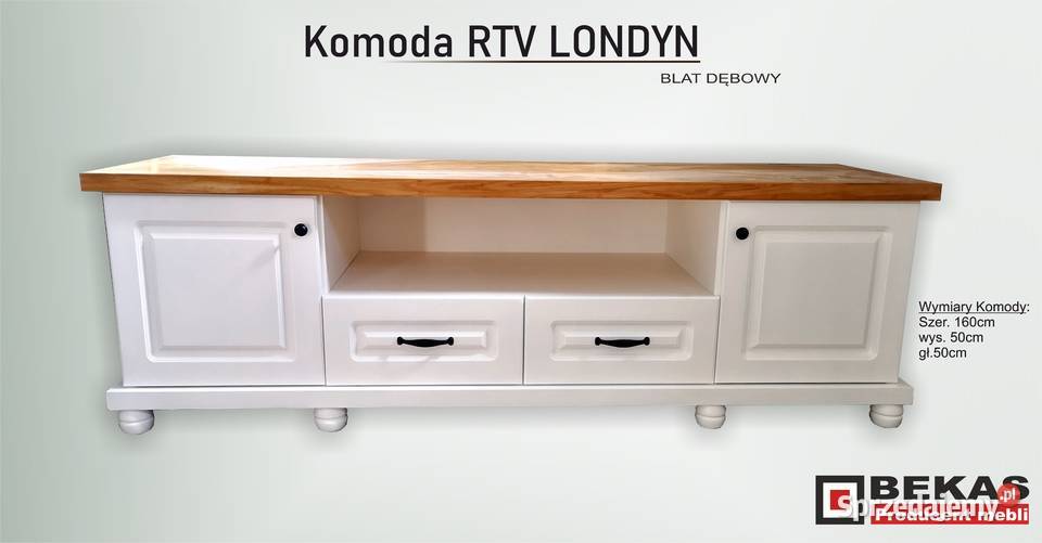Biała Komoda 160 LONDYN rtv Blat Dębowy BEKAS kujawsko-pomorskie Grudziądz
