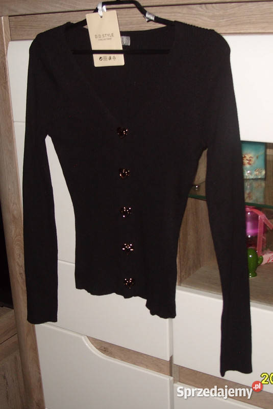 Czarna dopasowana bluzka NOWA prążek guziki wielkopolskie Rawicz