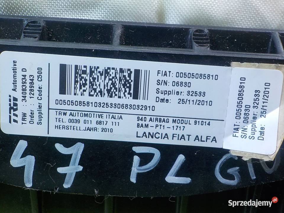 ALFA ROMEO GIULIETTA 14 TB 11r AIRBAG poduszka Suków