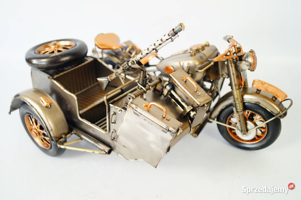 Metalowy pojazd stary motocykl z dostawką Antyki Gizałki sprzedam