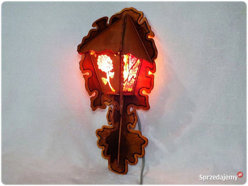 Stara Lampka drewniana śliczne kolorowe witraże lubuskie Żary