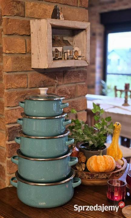 Garnki emalia zielone kropki i garnki emalia Dom i Ogród Piotrków Trybunalski