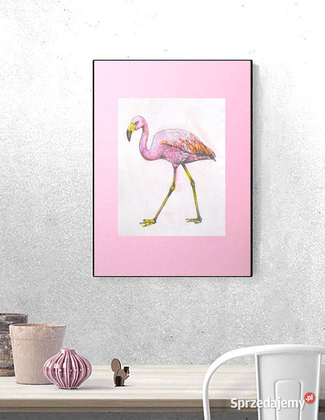 flaming plakat 30x40 różówy obraz A3 retro odcienie różowego Opole