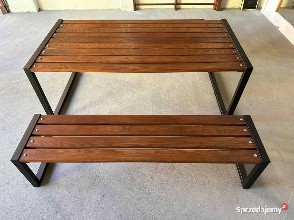 Ręcznie wykonany komplet ogrodowy stół 2 ławki