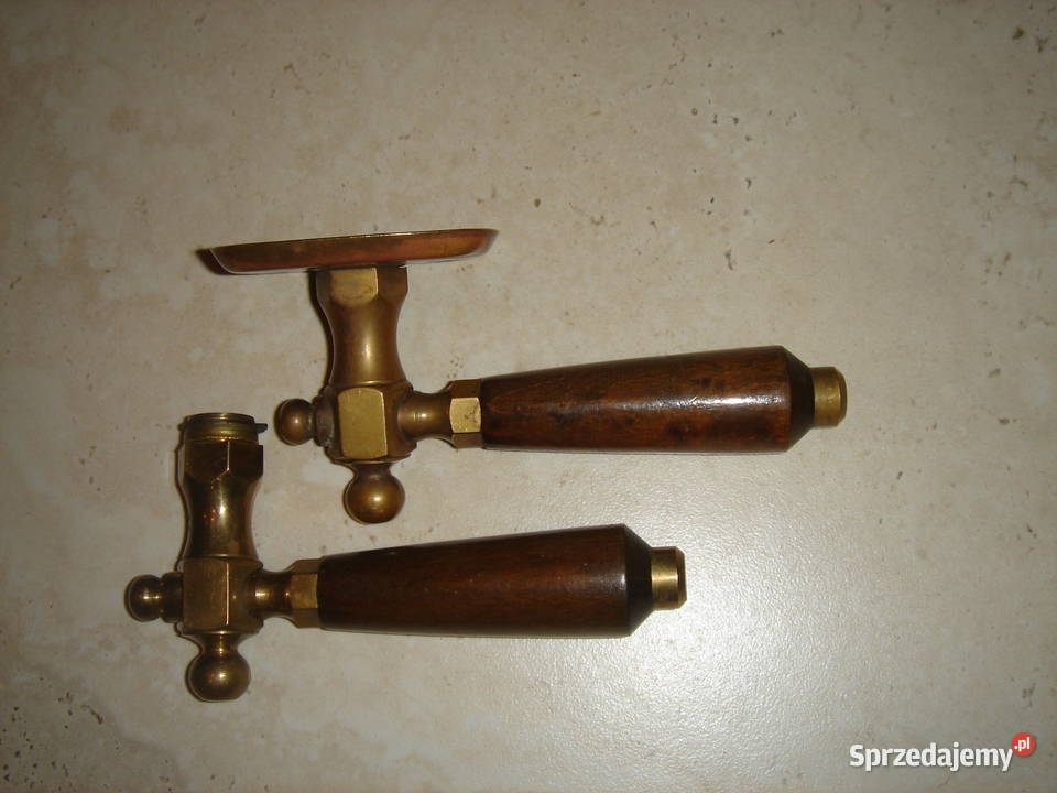 Stare klamki mosiężne z rączkami drewnianymi Łódź