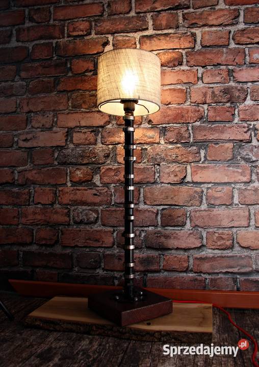 Lampa stojąca loft drewno metal art wałek podkarpackie