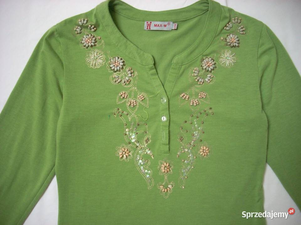 Zielona Bluzka Koraliki 36 38 Bluzki i koszule sprzedam