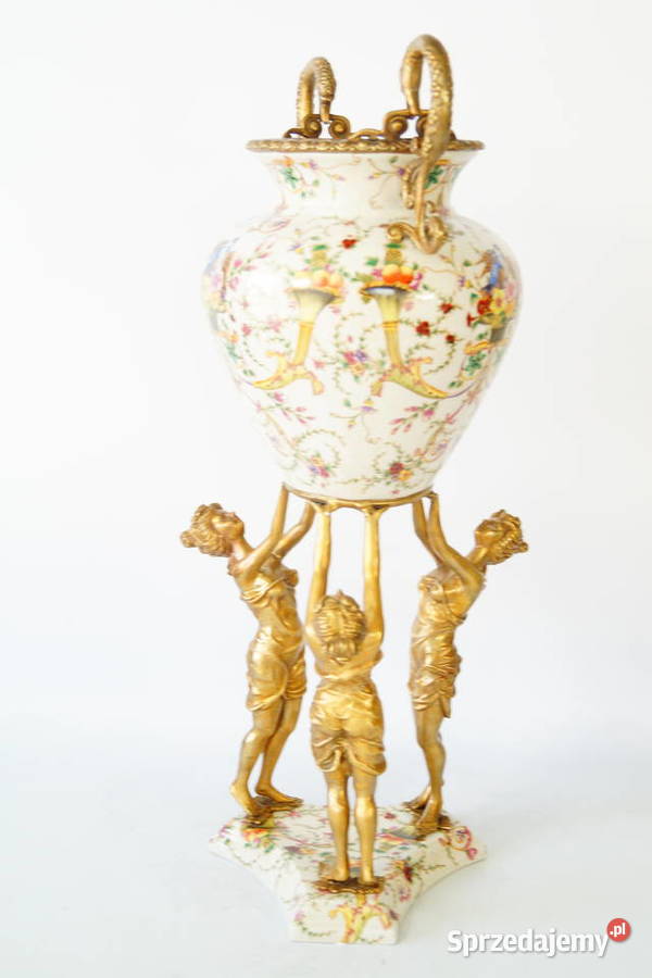 Porcelanowy wazon amfora trzy nimfy waza piękna wielkopolskie Gizałki