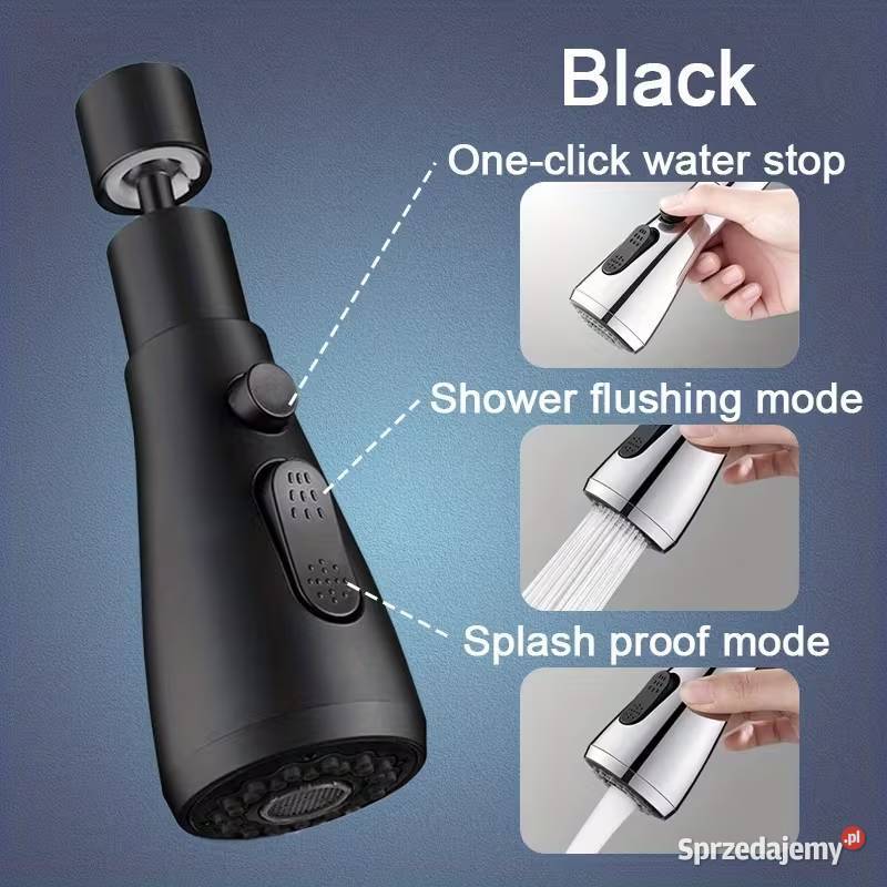 Przedłużka Kranu 3 Tryby Obrotowa Adapter Czarna Płock sprzedam