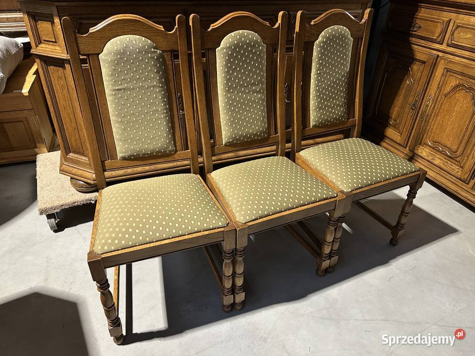 Masywny dębowy zestaw do jadalni komoda witryna wielkopolskie Sławoszewek