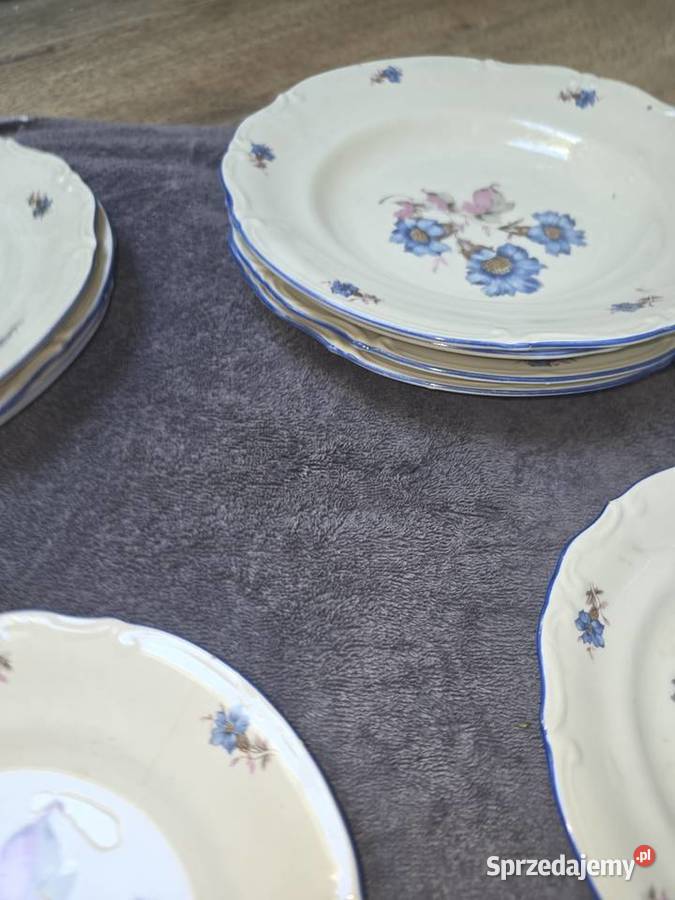 Talerze Tułowice PRL Niebieskie Kwiaty Vintage Prudnik