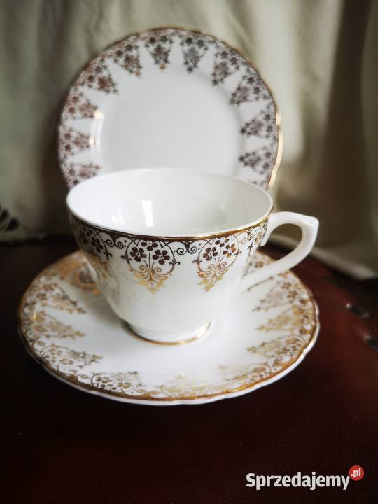 Filiżanka z talerzykiem deserowym złotem Gdańsk