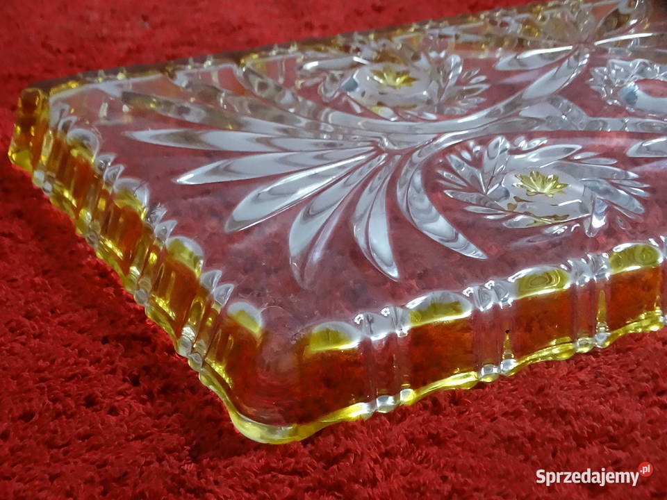 Duża szklana patera retro 34 Bursztynowy rant Biłgoraj