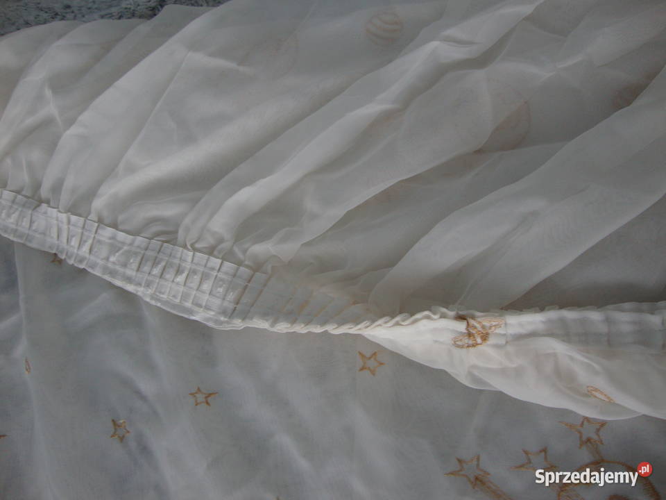 Zasłona ecru złoty motyw taśma 240 x 360 biały Łomża