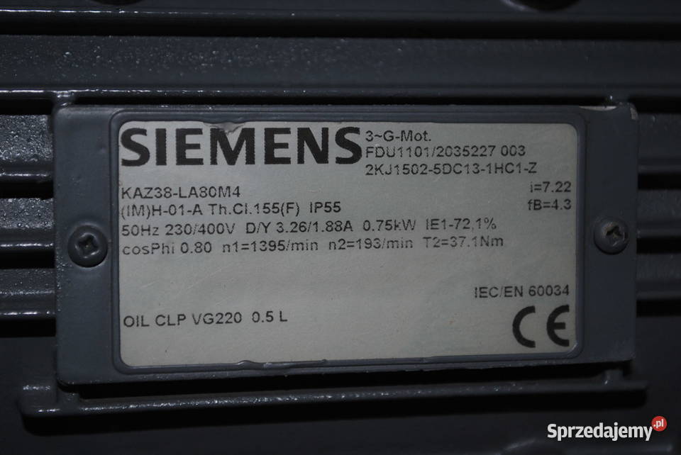 Motoreduktor kątowy 075kw 193obrmin Siemens Kargowa