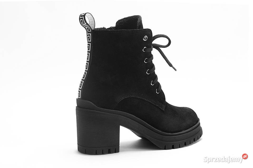 Sznurowane traperki botki na obcasie Czarny 36 Półbuty Kalwaria Zebrzydowska sprzedam