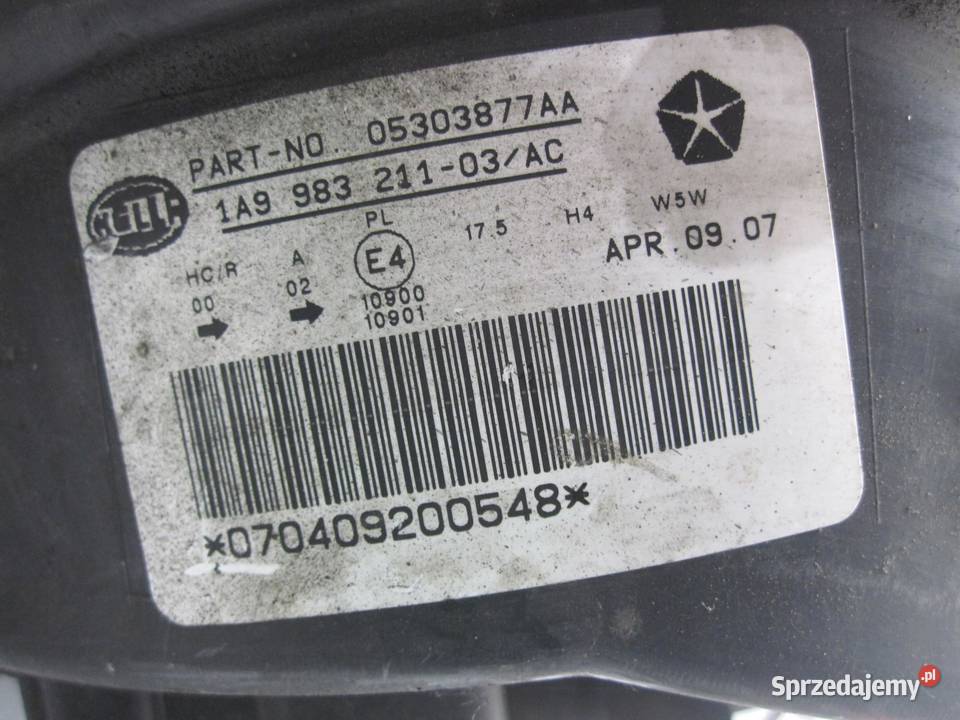 JEEP COMPASS I 07r halogen lewy 98321501 sprzedam