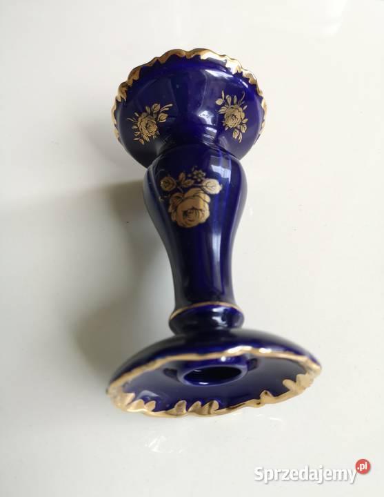 Świecznik porcelanowy kobalt vintage Toruń sprzedam