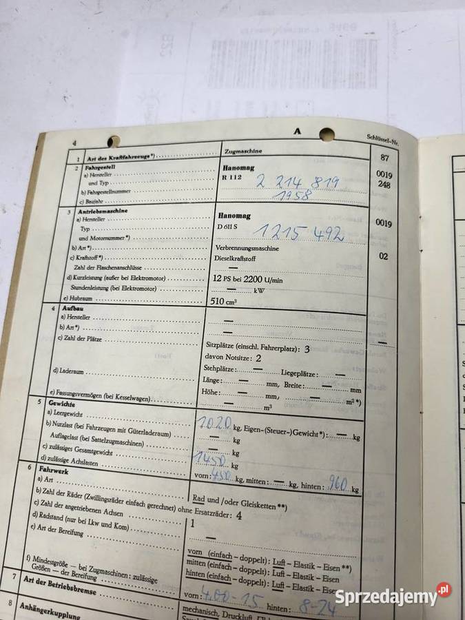 papiery brif hanomag r112 1958r Rybnik