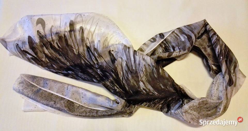 Szal jedwabny ręcznie malowany pt Pióra Katowice