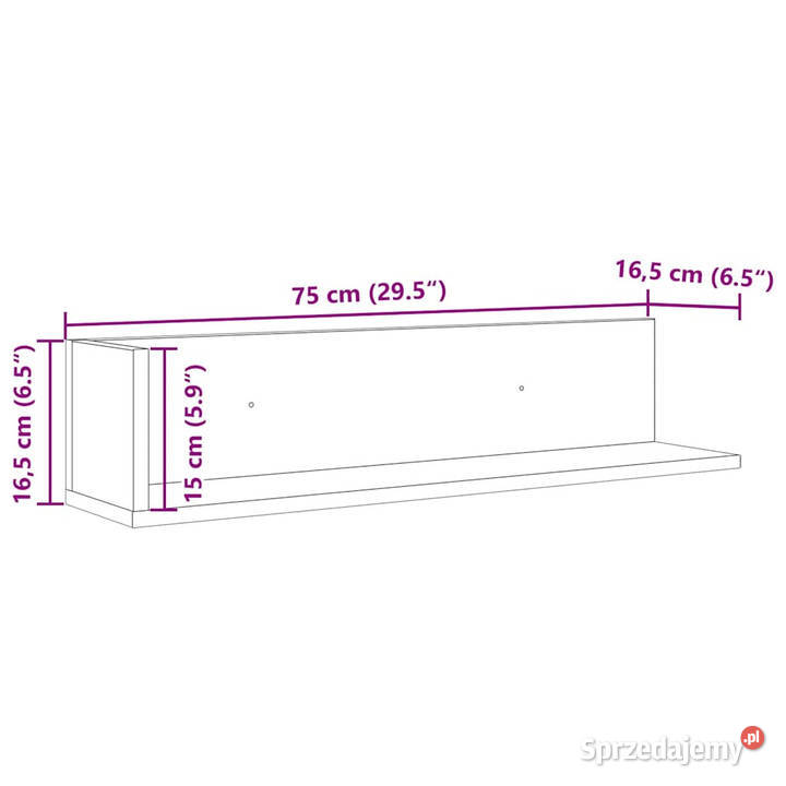 Półki ścienne 2 szarość betonu 75x165x165 mazowieckie
