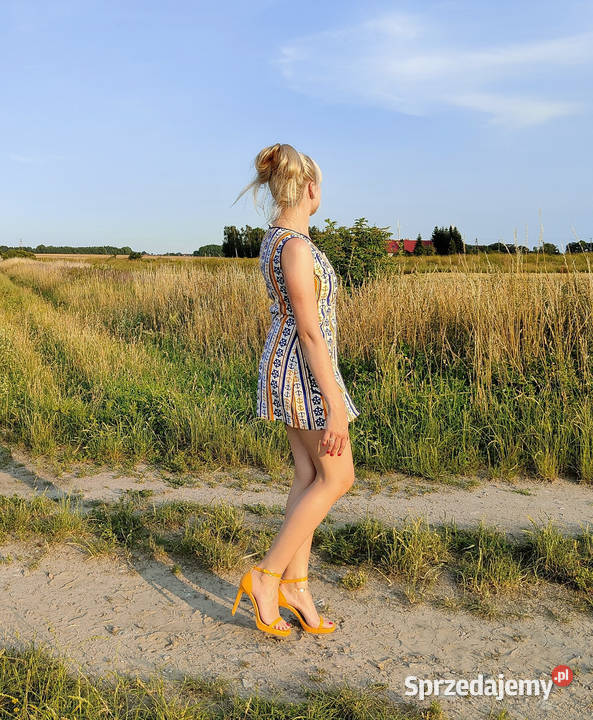 Sukienka mini vintage guziki 38 M 36 S retro mod