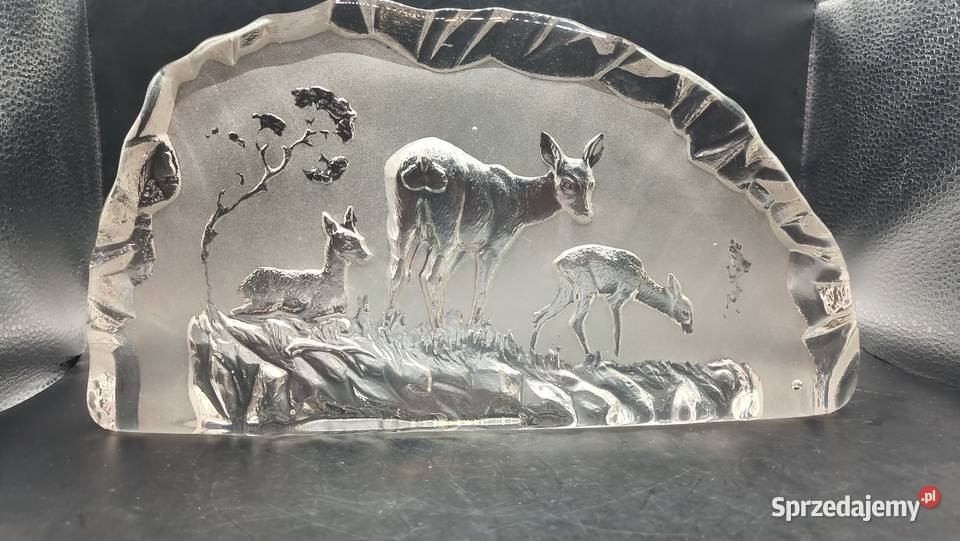 Szkło duży przycisk do papieru motyw myśliwski lubelskie Zamość
