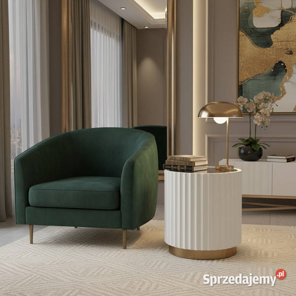 Stolik kawowy ryflowany biały okrągły złoty z małopolskie Golkowice