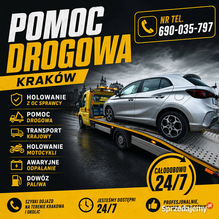 Pomoc drogowa Kraków 247 A4 S7 S52 Laweta szybki małopolskie