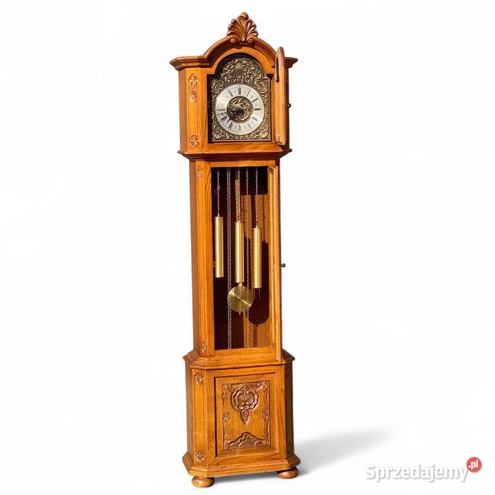 Zegar kwadransowy stojący w rzeźbionej dębowej Gryfice sprzedam