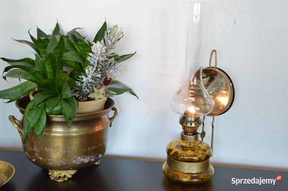 nasza polska szklana LAMPA NAFTOWA z lusterkiem Jastrzębie-Zdrój