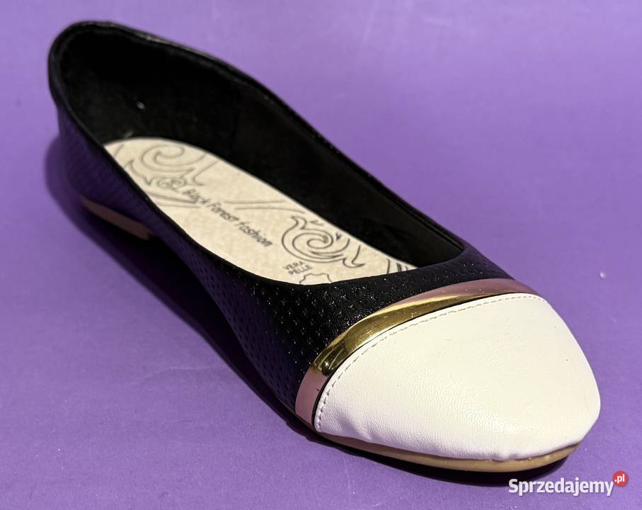 Czarne baleriny z białym czubkiem skórzana inna mazowieckie Żyrardów sprzedam