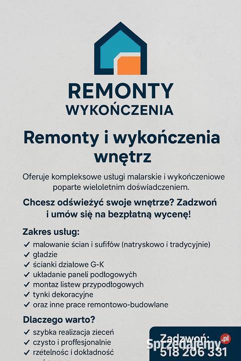 Remonty i wykończenia mieszkań i domów Wolne