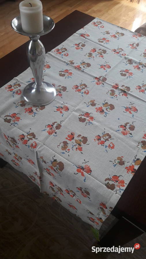 Bieżnik lniany beżowy pomarańcz kwiaty 57 x 155